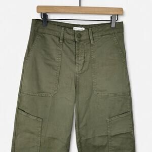 Good american cropped cargo twill pants olive green high rise
